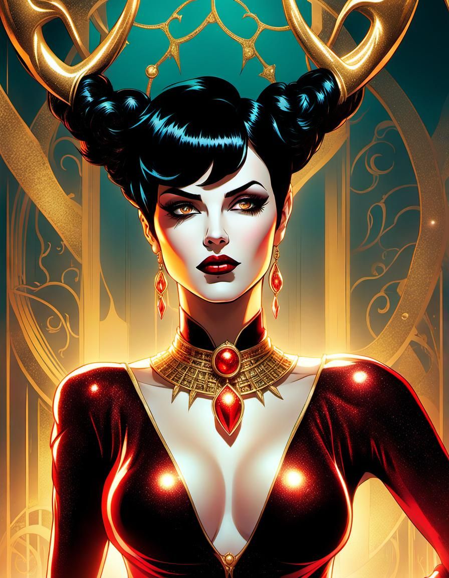 Dynamic Comic Art of Woman with Stag Antlers