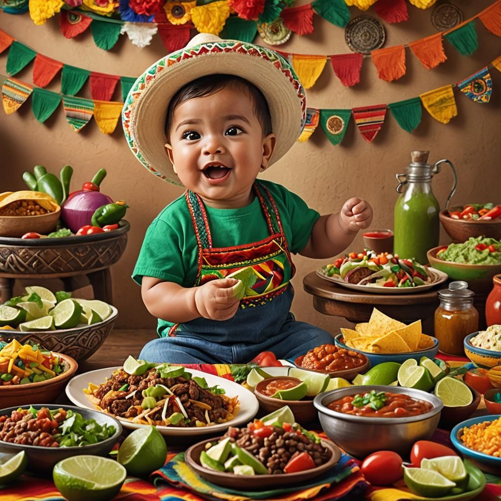 Cinco de Mayo Celebration with Young Mexican Baby