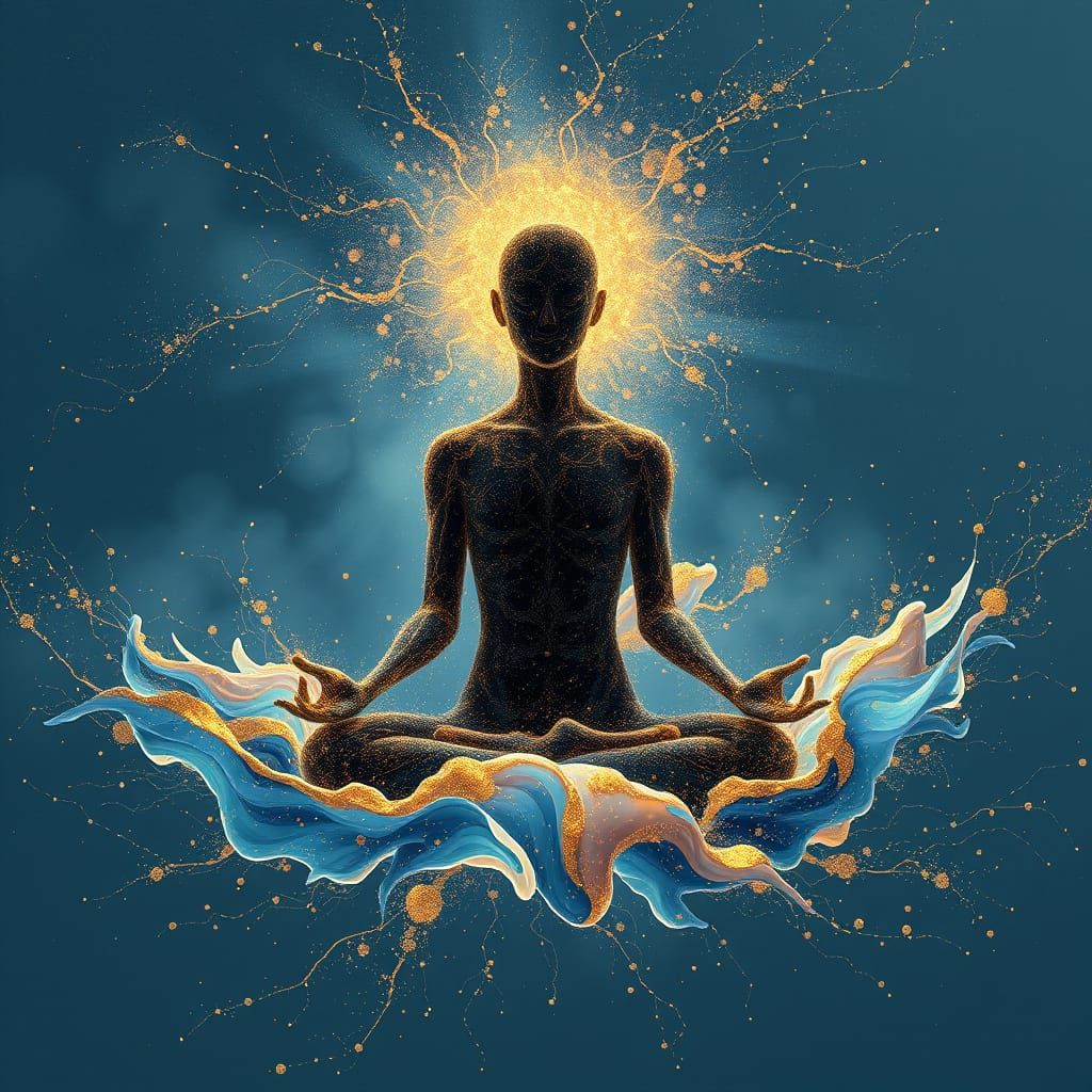 Meditating Being in Cosmic Bloom - 3D Rendered Abstract Art