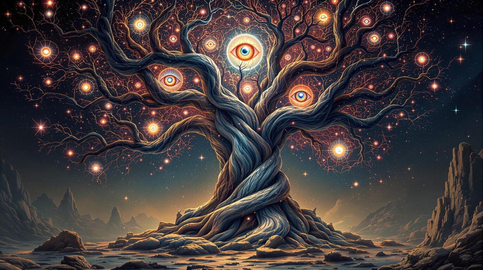 Majestic Astral Apple Tree in Cosmic Harmony