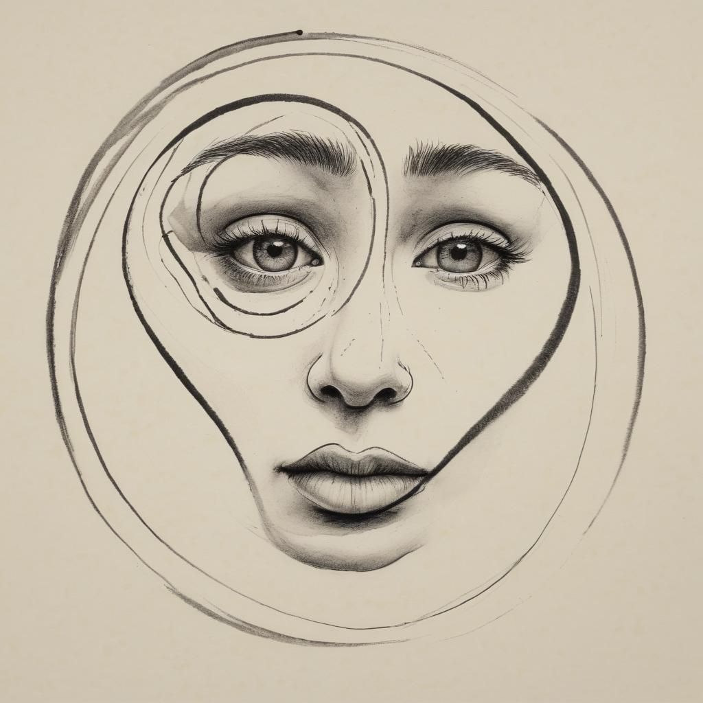 Minimalist Spiral Line Face Drawing