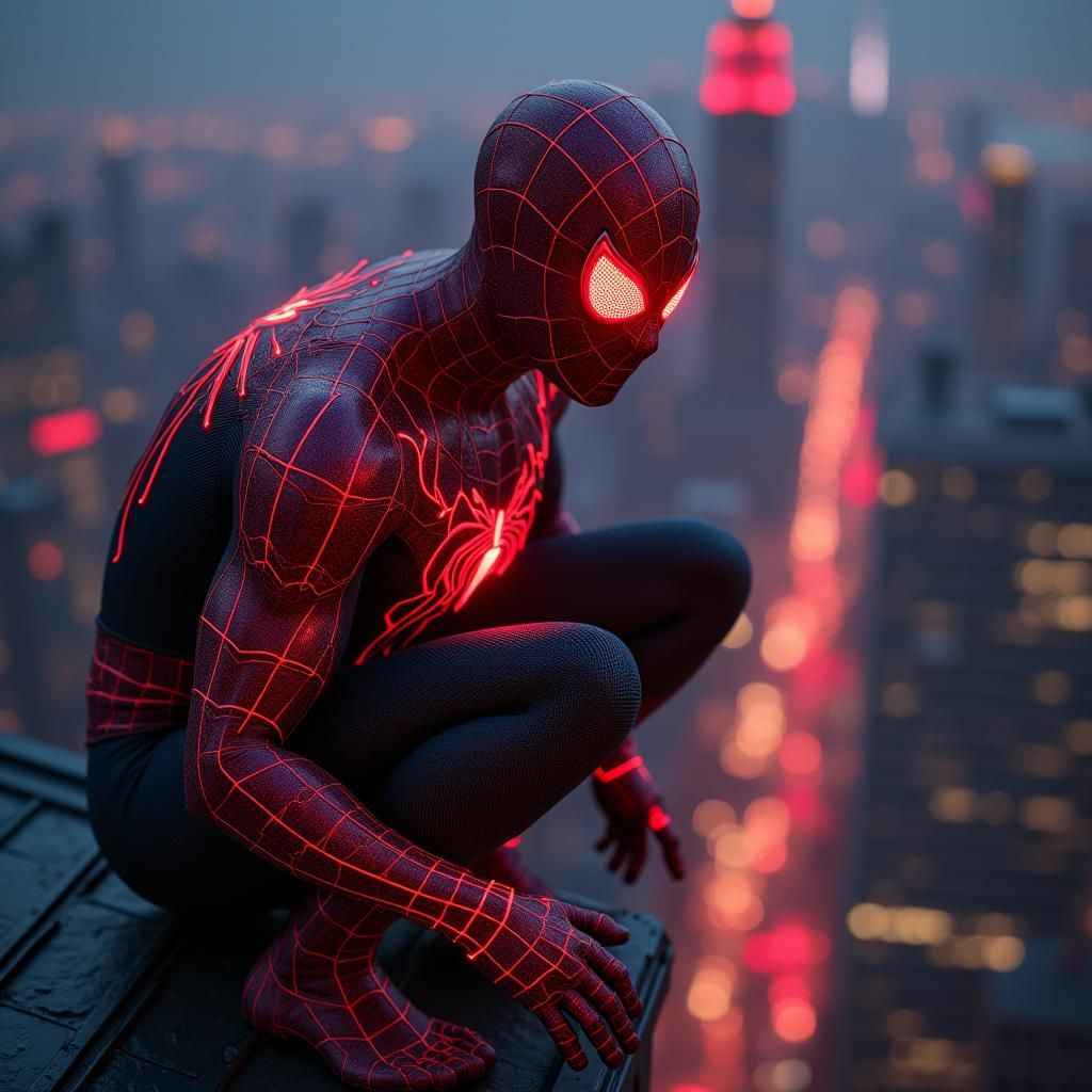 Electric Red Graphene Spider-Man on Skyscraper Edge
