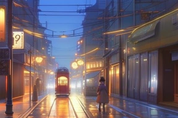 Yellow Tram at Night, Anime Style