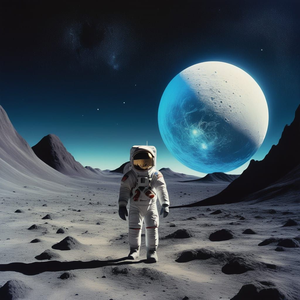 Tiny Astronaut Emerges from Glowing Egg on Moon's Surface in...