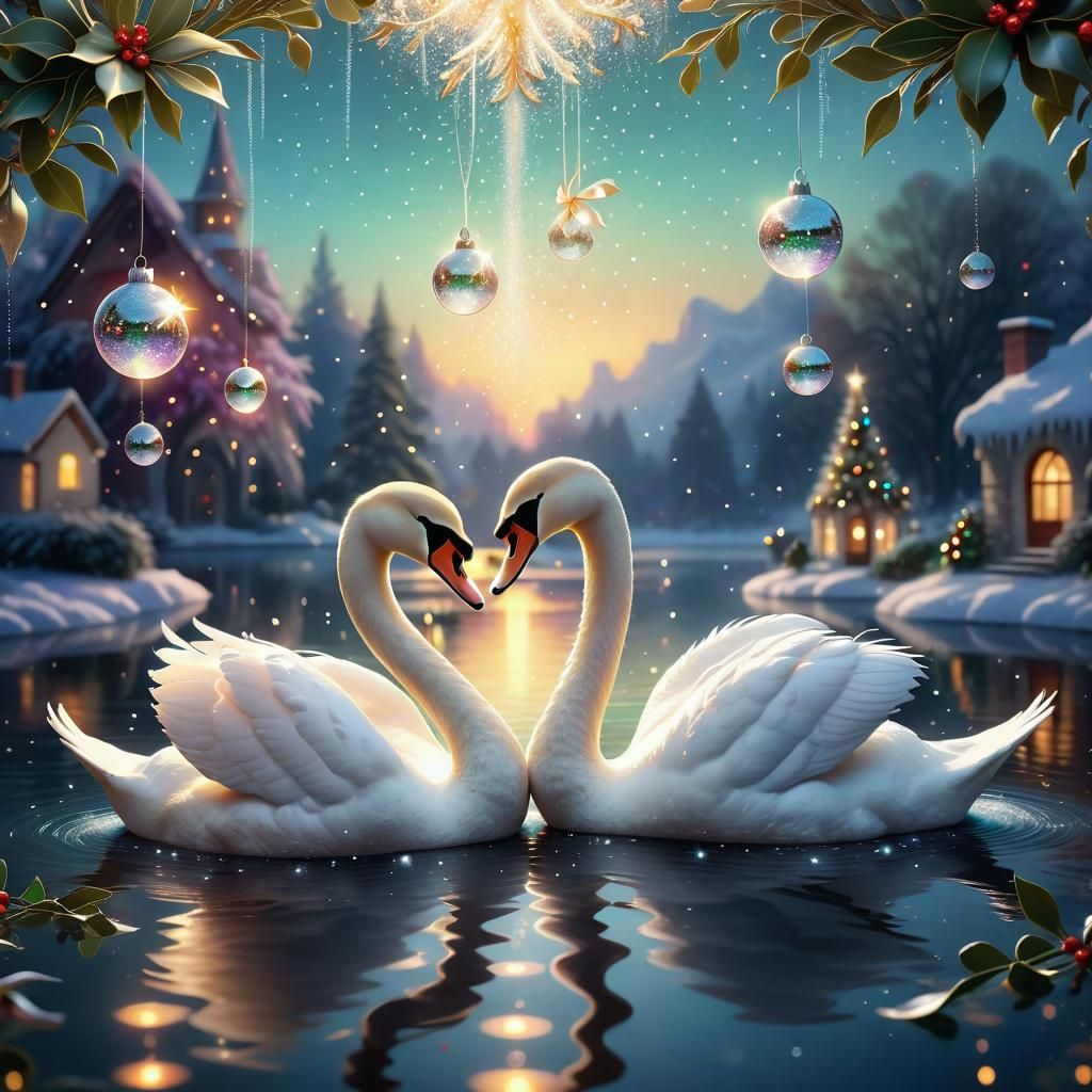 Pixar Swans Kissing in Magical Christmas Lake