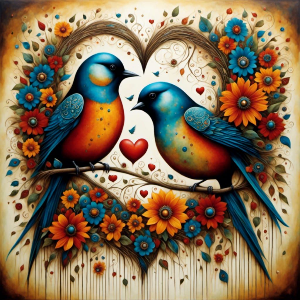 Surreal Love Birds in Contemporary Style