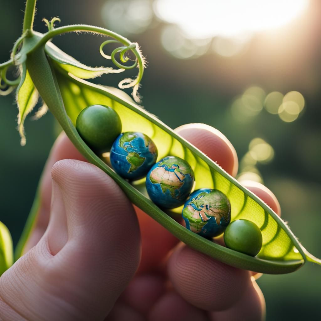 Miniature Earth Globes in a Pea Pod