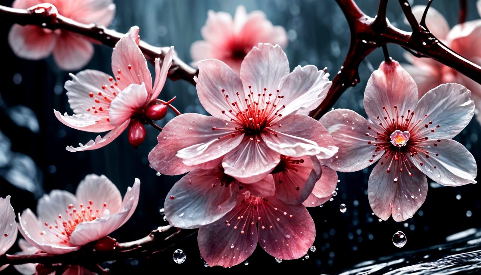 Glowing Cherry Blossom Petal in Smoky Flames