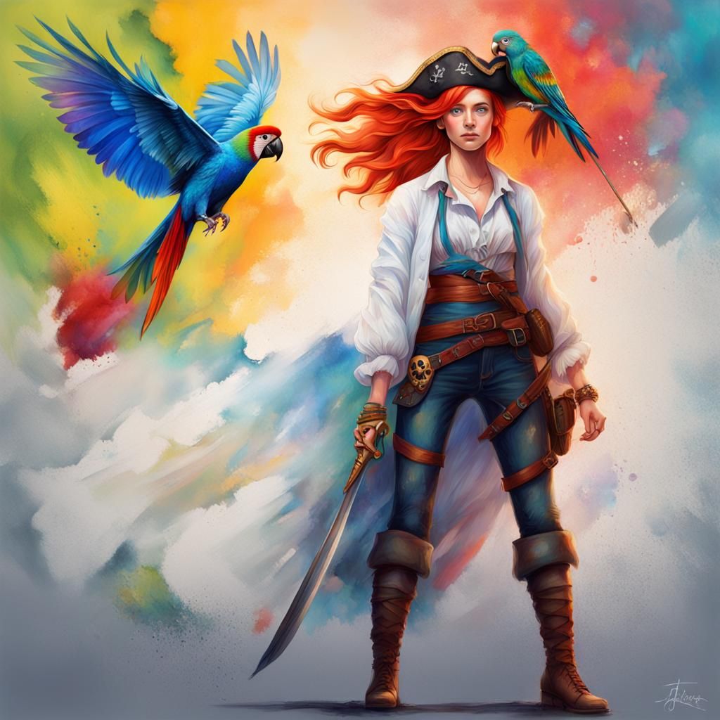Pirate Girl Portrait in Splash Art Style