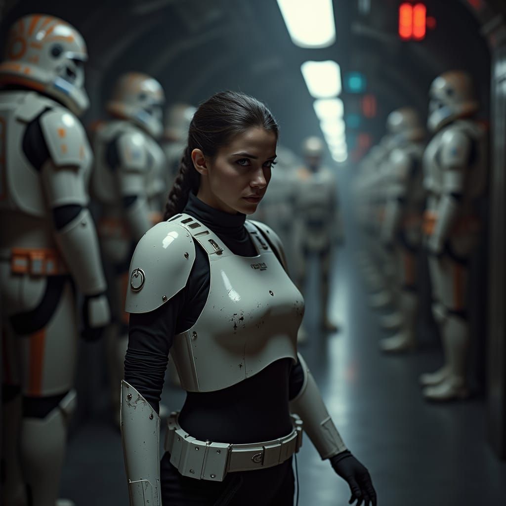 Leia in Stormtrooper Armor with Cinematic Lighting