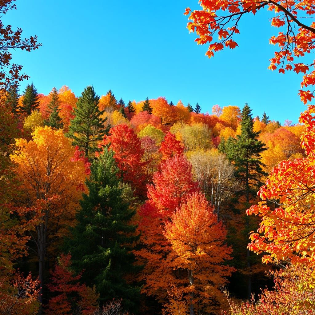 Temperate Forest in Vibrant Autumn Colors
