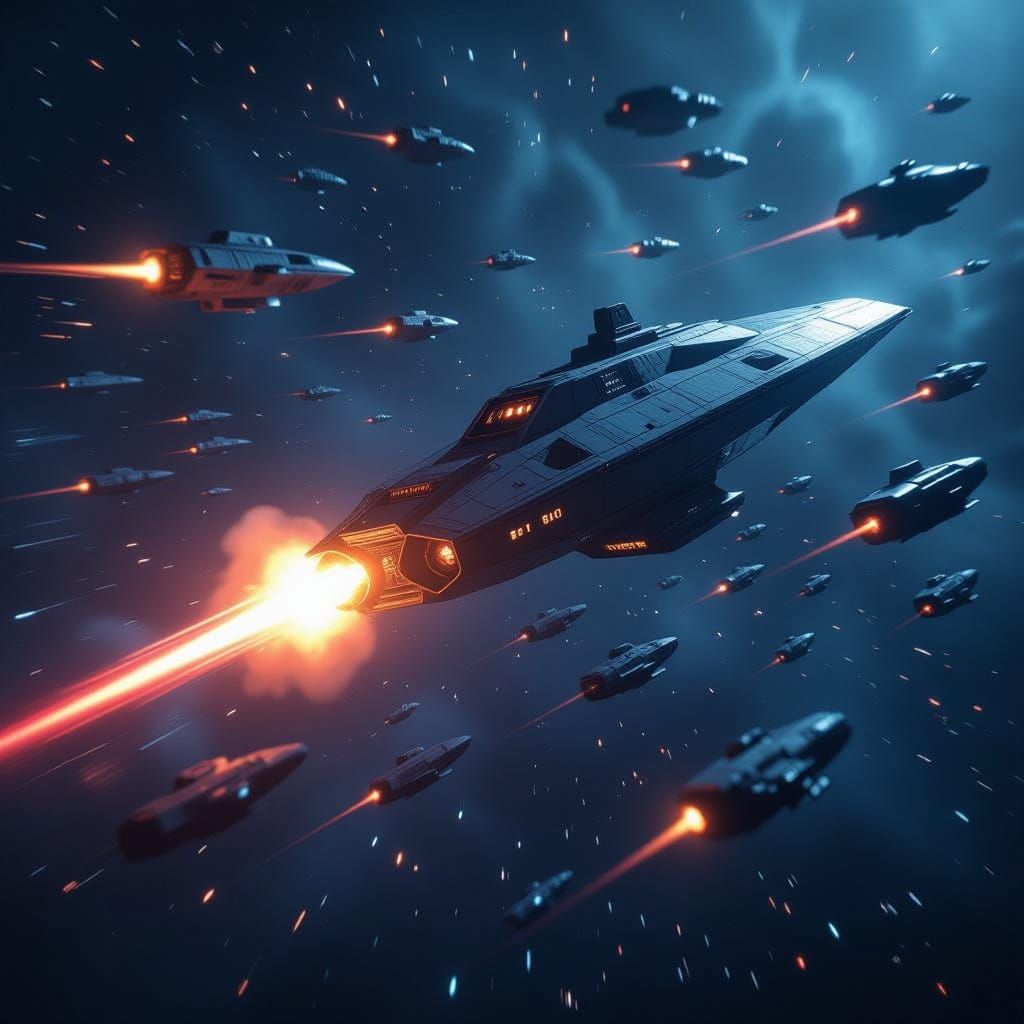 Epic Space Battle in Cinematic Film Style
