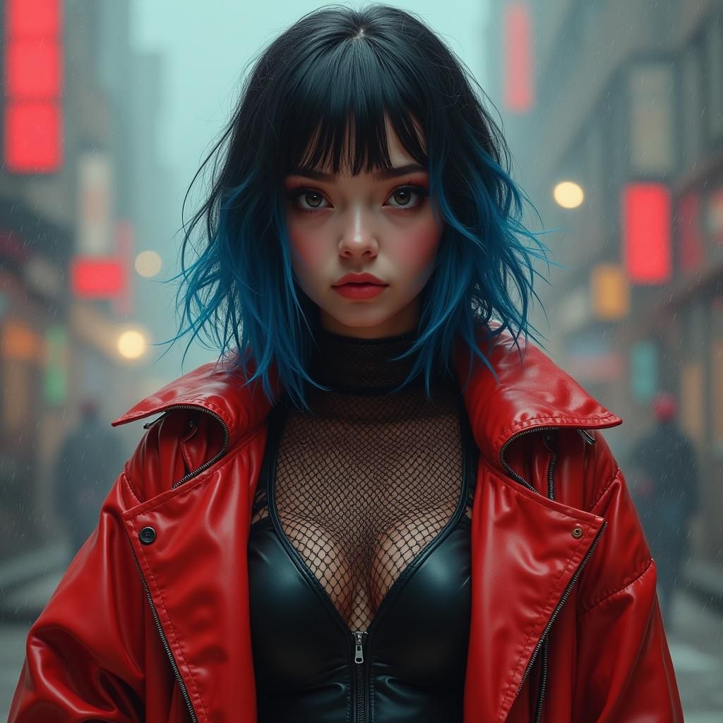 Cyberpunk Hacker Bodyguard in Gritty Oil Painting Style