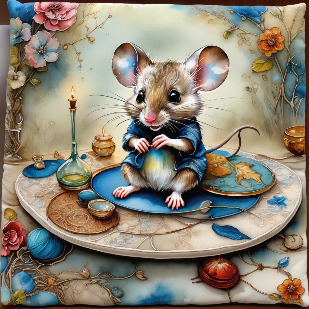 Vibrant Mouse in Whimsical Embroidered Scene