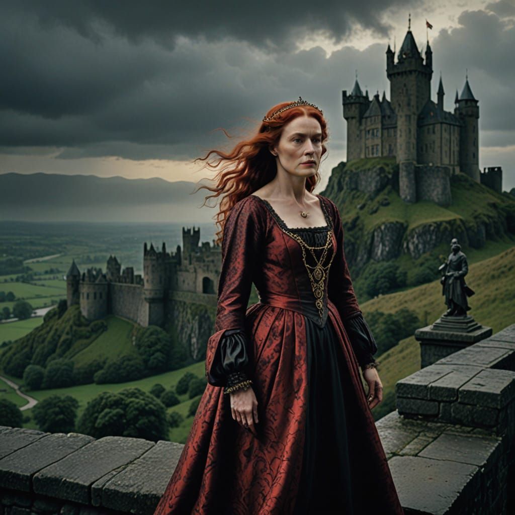 Regal Lady Macbeth on Castle Ramparts, in Cinematic Elizabet...