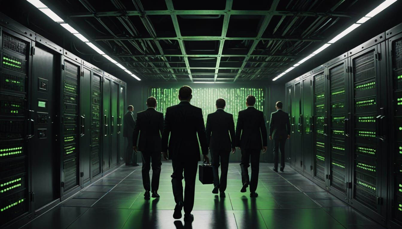 MIB Agents in Secret CIA Vault with Glowing Servers