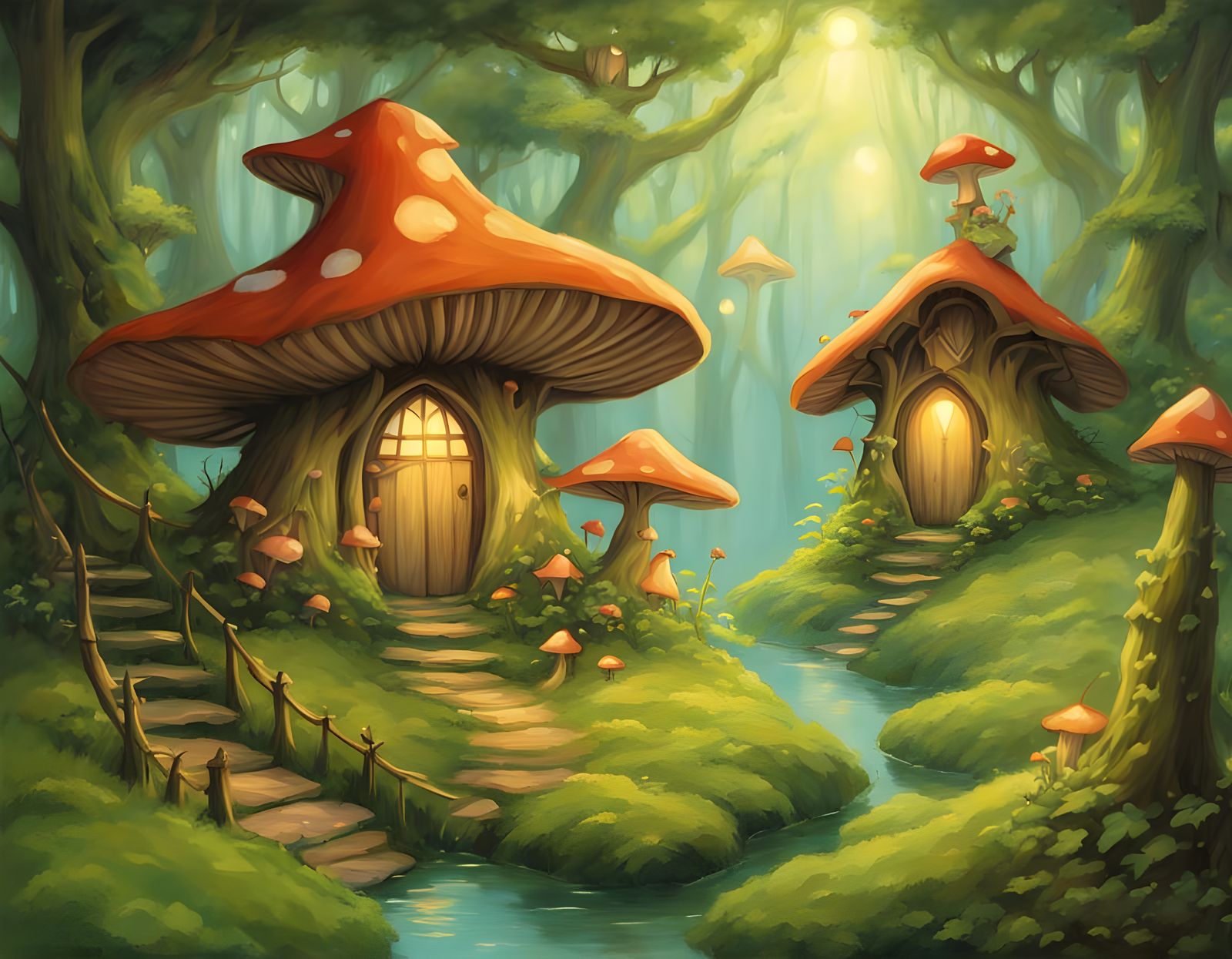 Enchanted Forest Village in Whimsical Fantasy Style