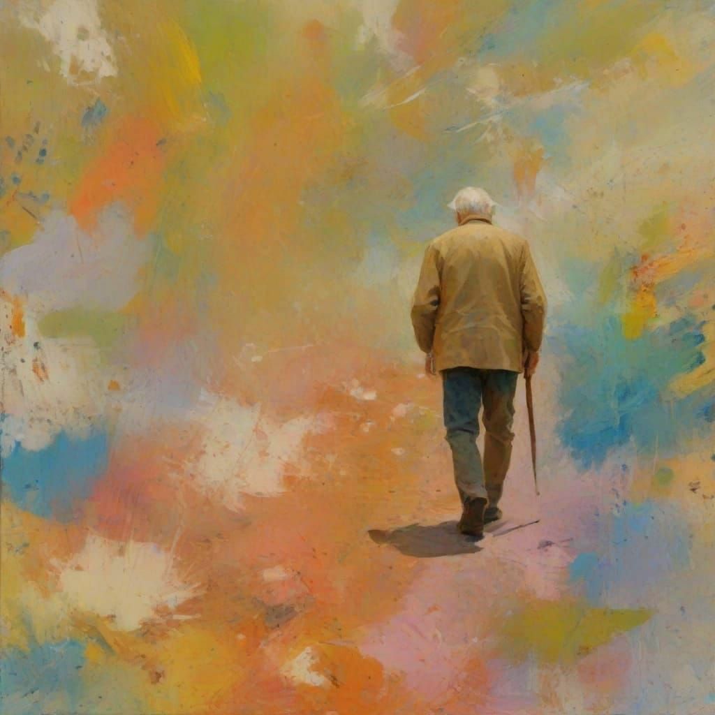 Tiny Figure in Vibrant Abstract Landscape