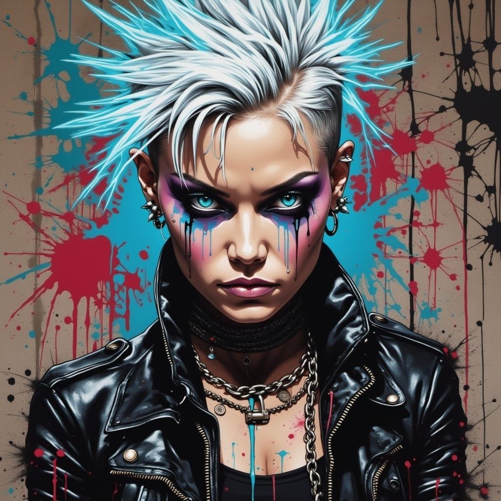 Punk Woman with Electric Energy and Graffiti Background