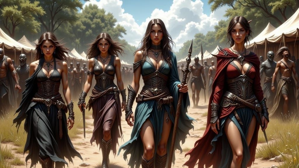 Elven Party Shopping in a Dark Fantasy Market