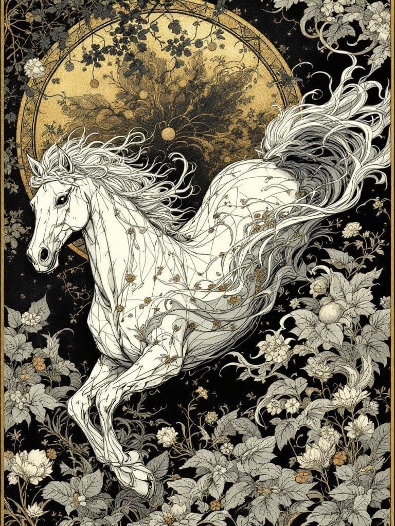 Horse Running Free in Art Nouveau Gothic Style
