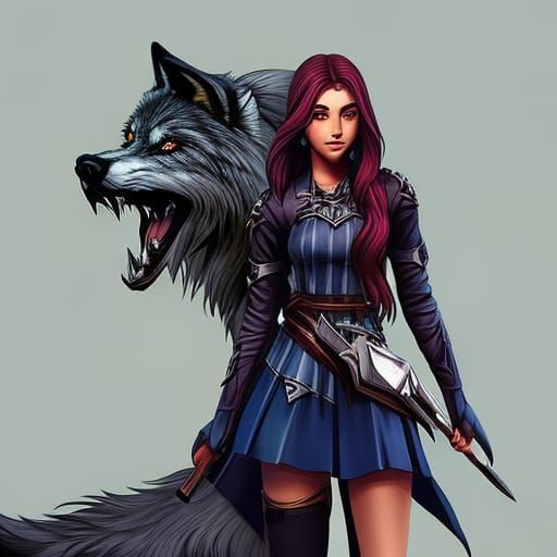 Hyperrealistic Girl with Wolf Splash Art