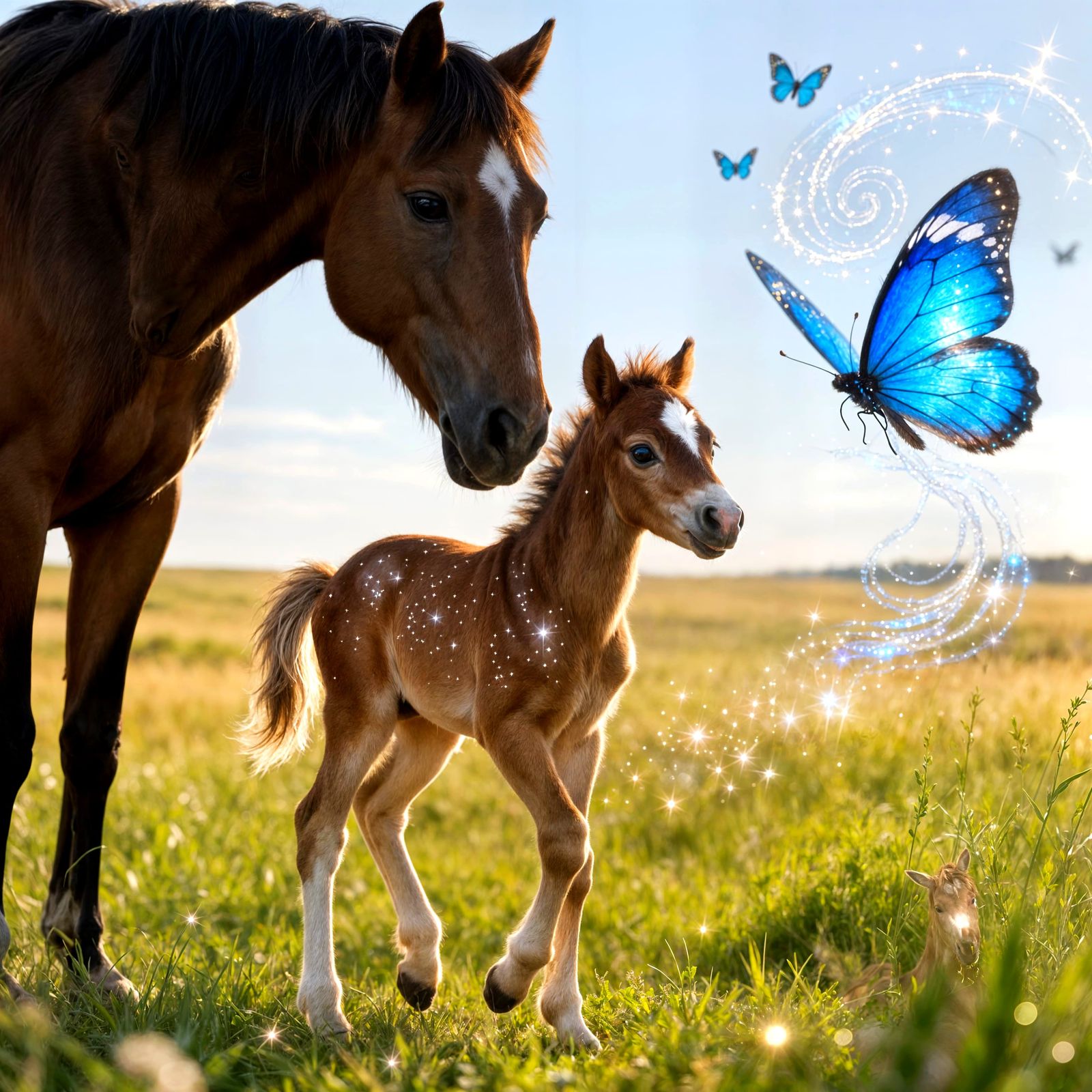 Adorable Baby Horse with Mother & Butterfly