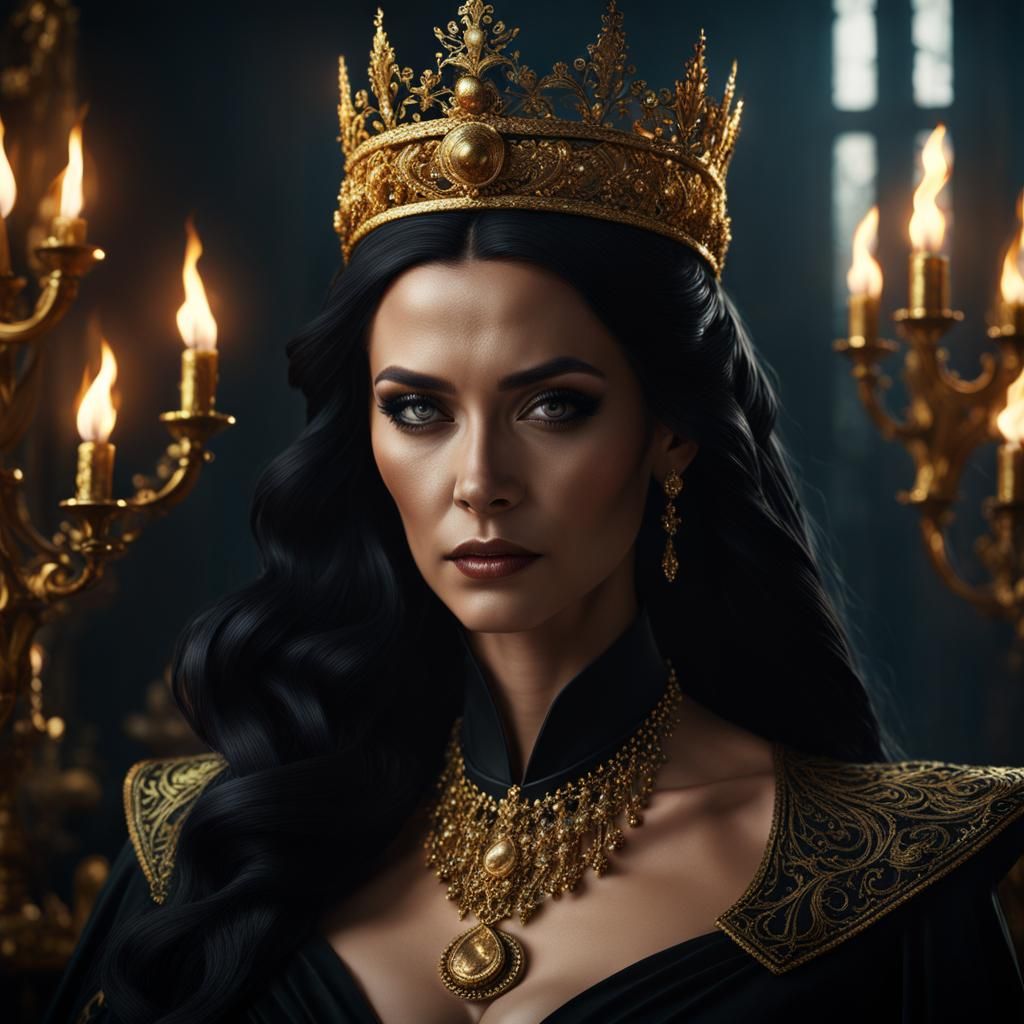 Evil Witch Portrait with Golden Bone Crown