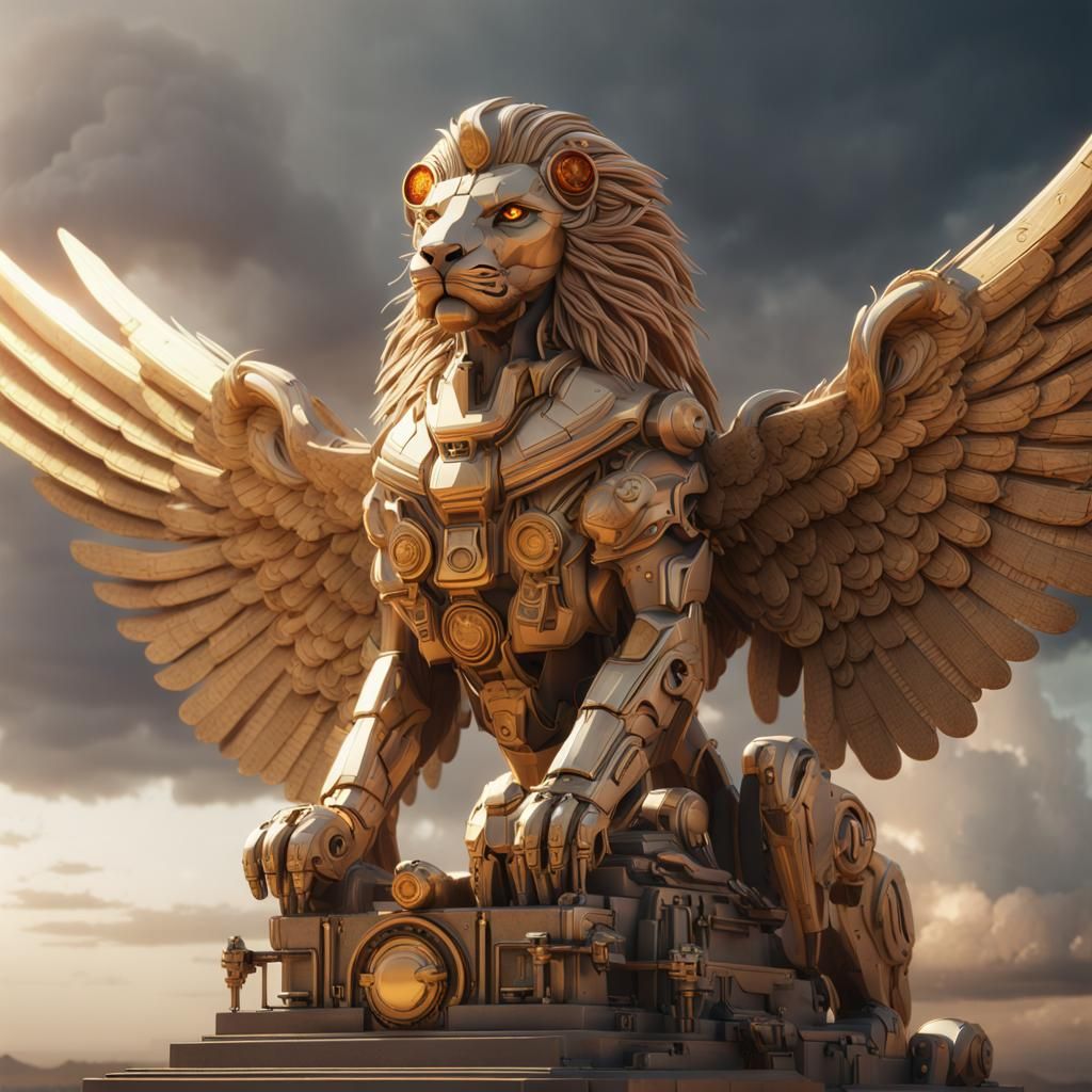 Epic Sphinx with Angel Wings in Sci-Fi Style
