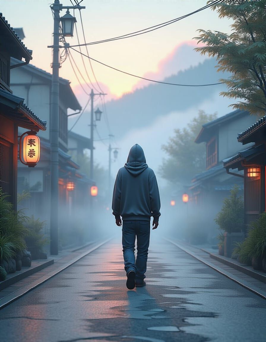 Serene Dawn Walk: 3D Anime Art Inspired Scene
