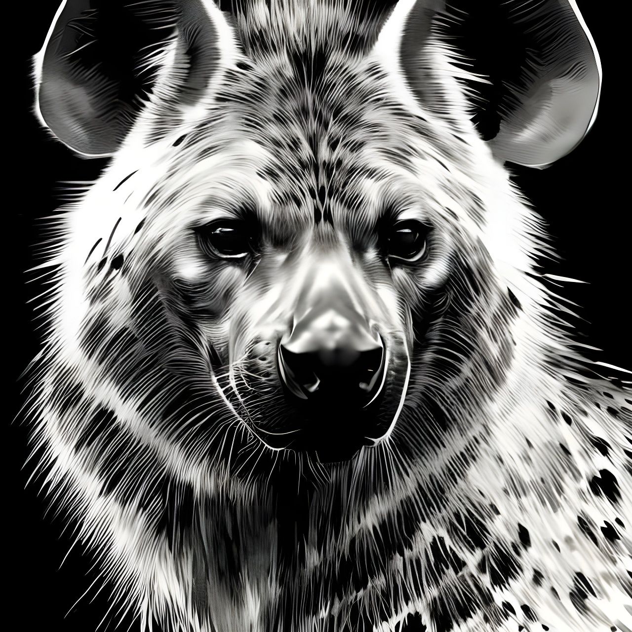 Detailed Hyena Portrait with Silver Outlines