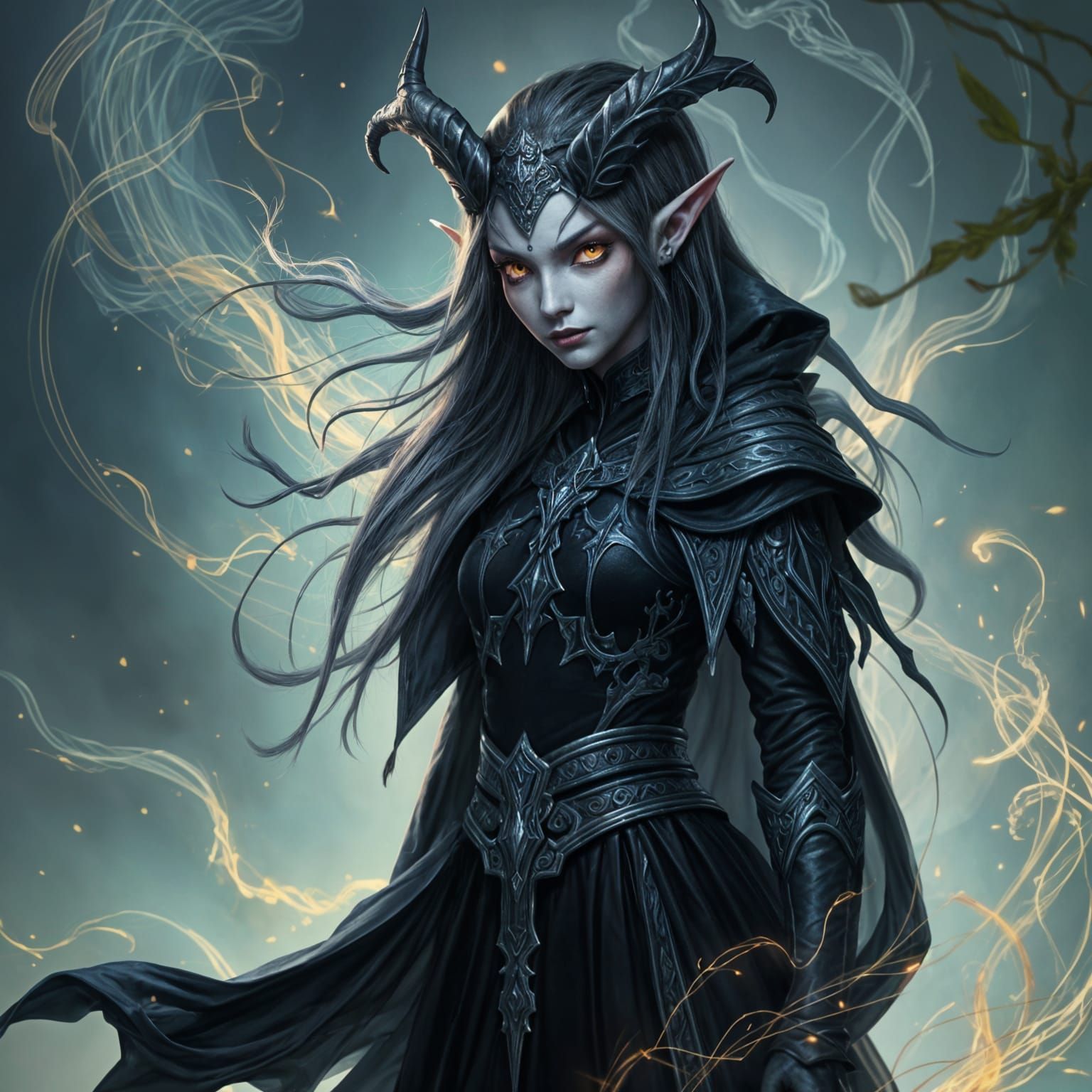 Surreal Grey-Skin Warlock in Dark Fantasy