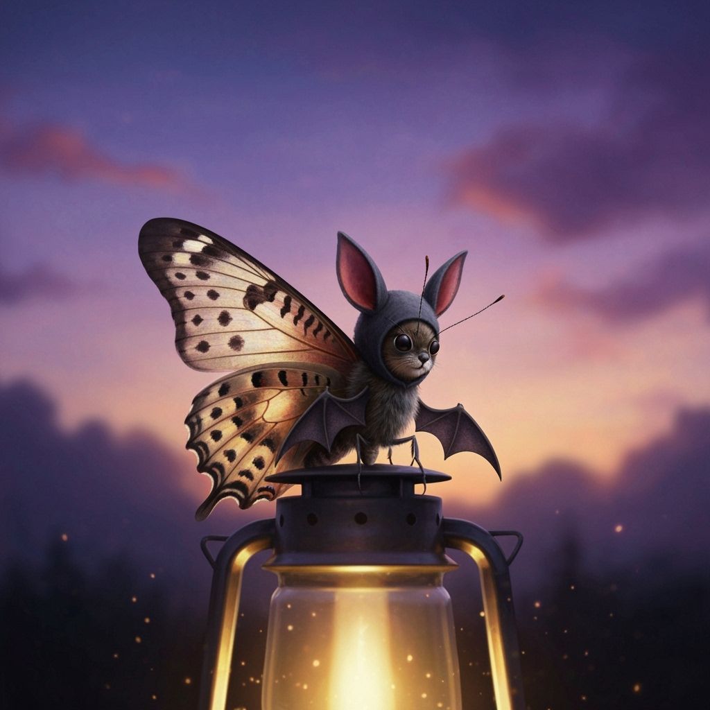 Butterfly in Bat Costume Perched on Lantern