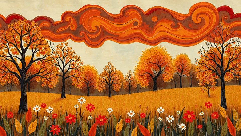 A whimsical impressionist torn paper collage landscape of a ...