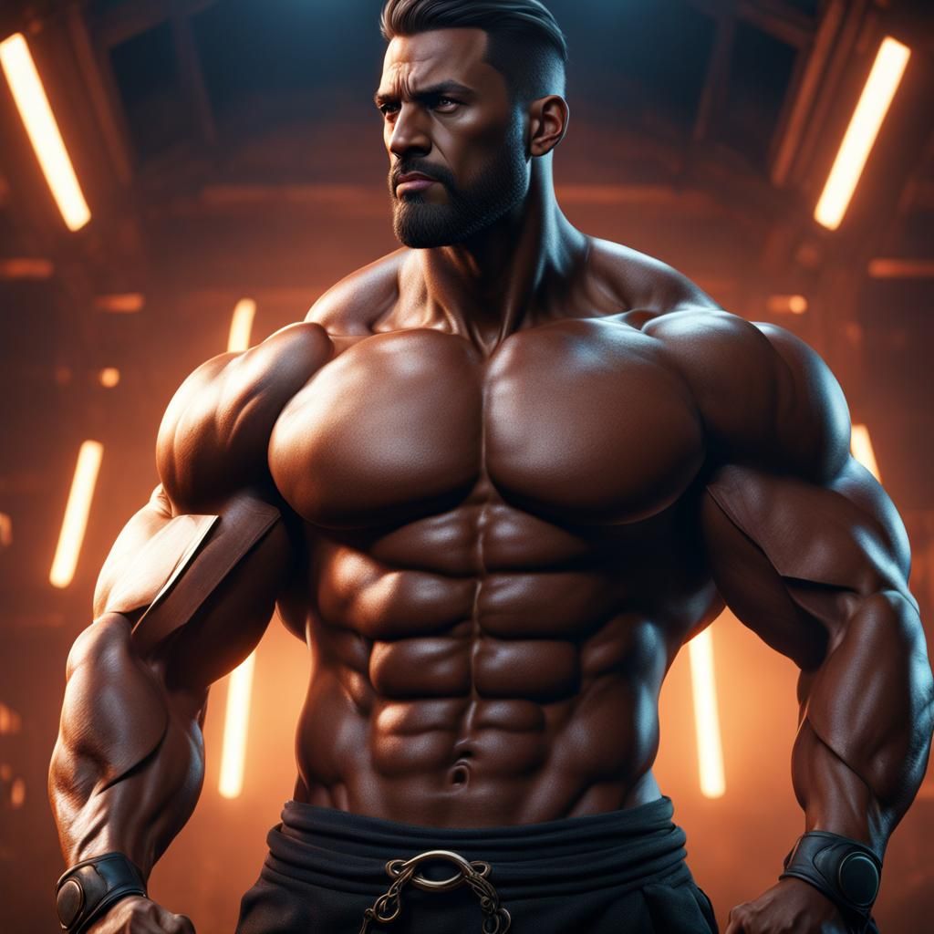 Muscular Man Flexing: Detailed Fantasy Art