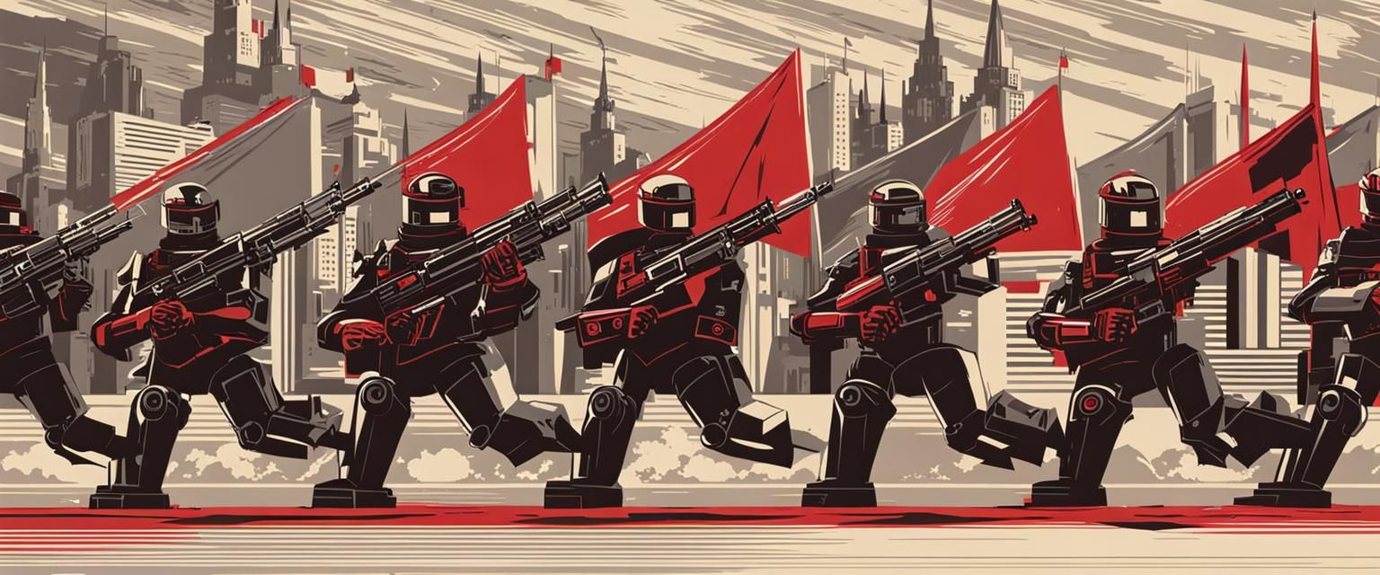Robots Marching in Constructivist Propaganda Style