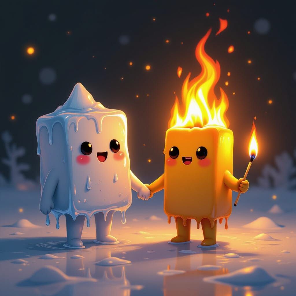 Melting Ice Cube Holds Hands With Fiery Matchstick