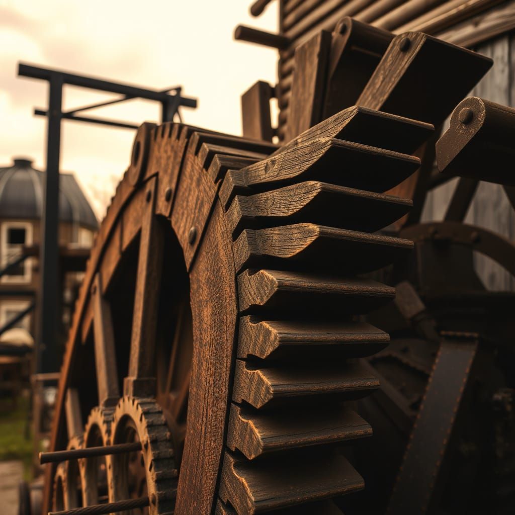Closeup of a colonial times waterwheel