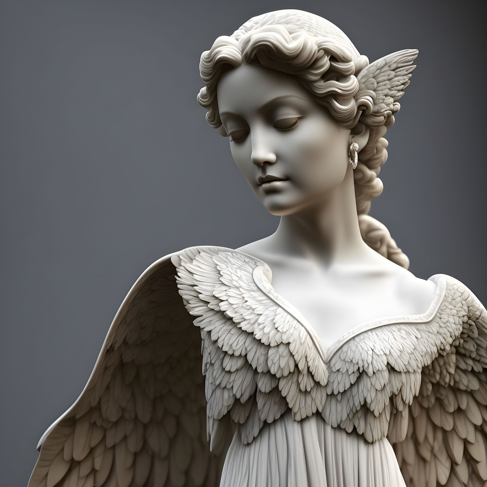 Marble Angel Statue in Art Nouveau Style