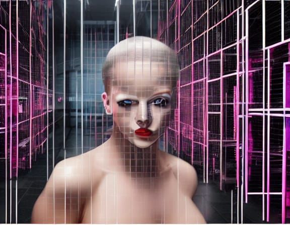 woman in digital prison cell