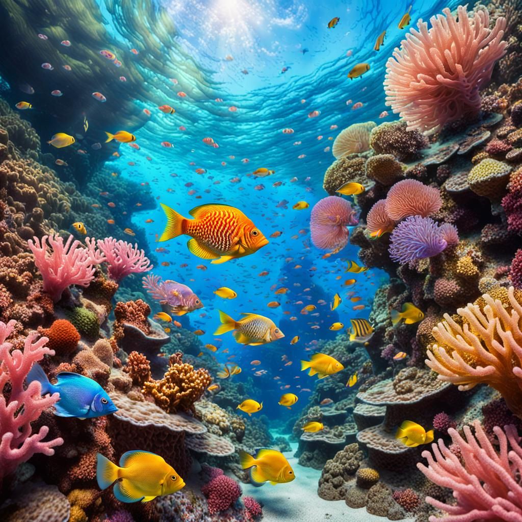 Underwater Coral Reef Scene in Impressionist Style