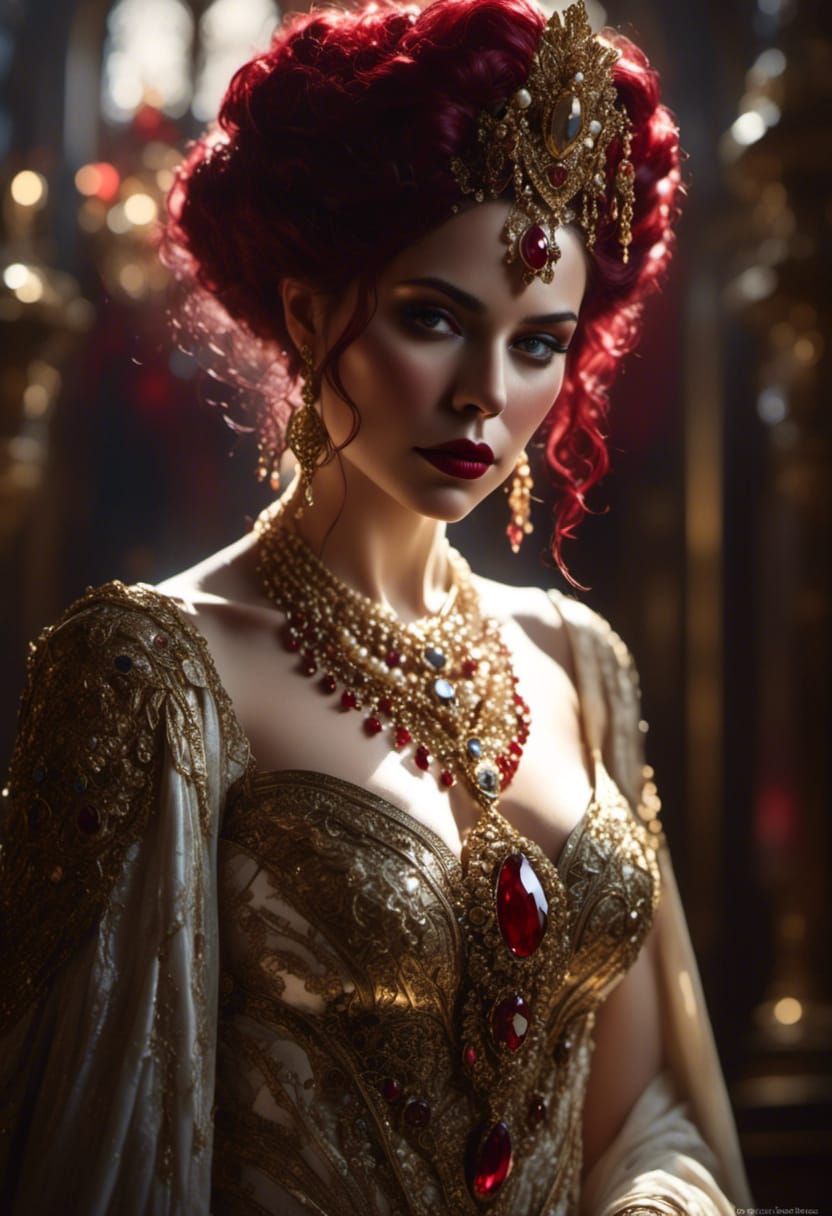 Jewel-Adorned Young Lady Portrait in Animated Style