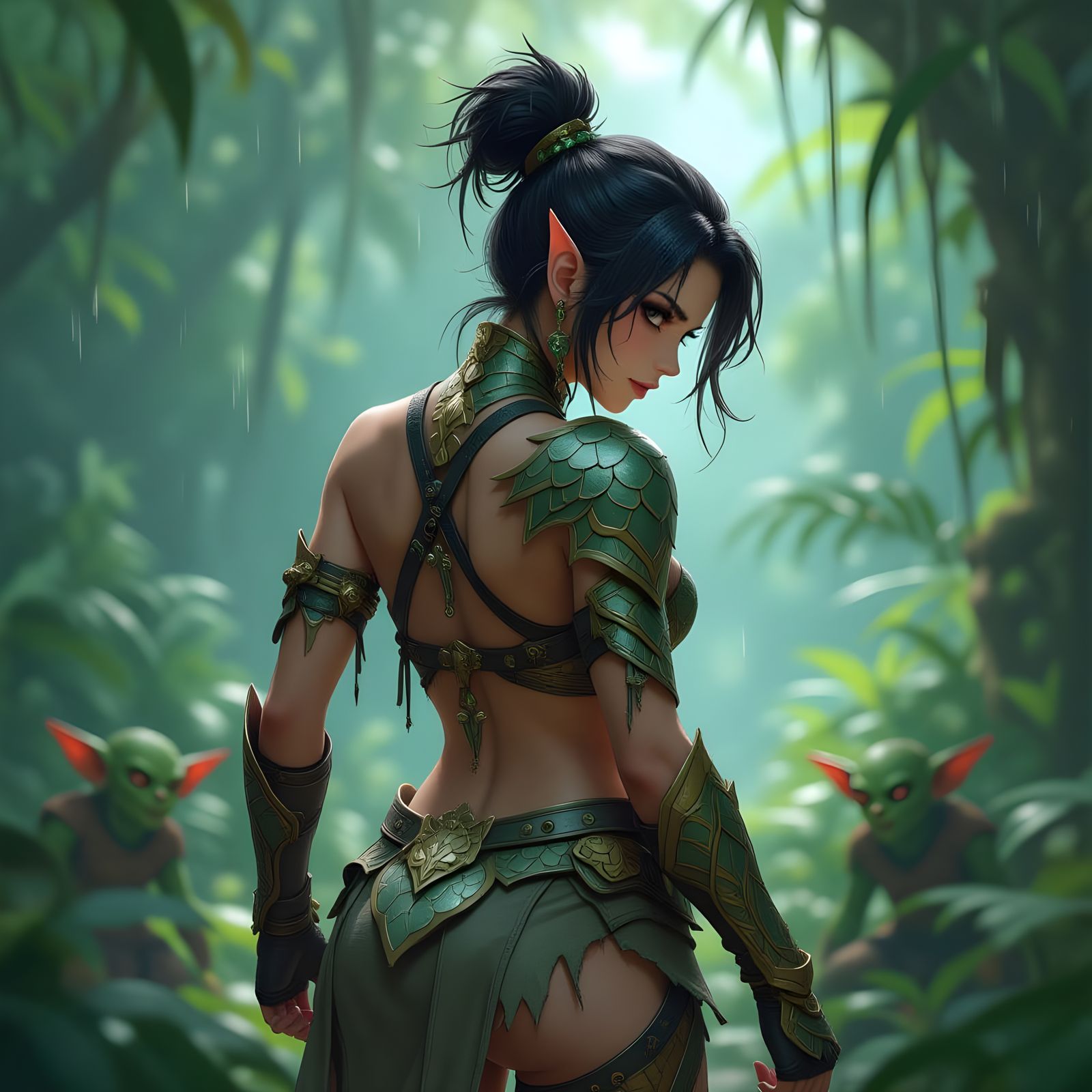 Elegant Demi-Human Warrior in a Jungle Aesthetic