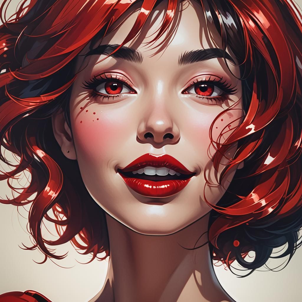 Cartoon Lady with Oversized Lips: A Vibrant Portrait