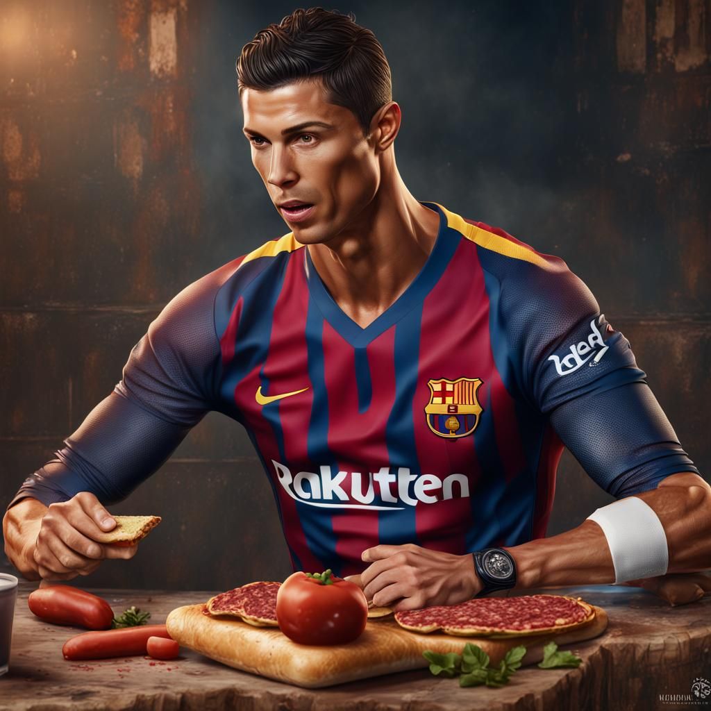 Ronaldo in Barcelona Shirt: Detailed Matte Painting