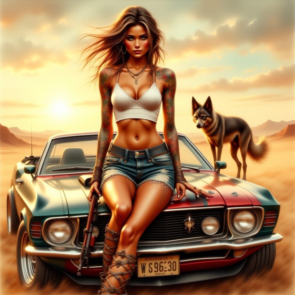 Maxi the Desert Warrior in Post-Apocalyptic Scene