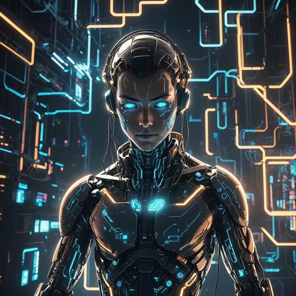 Humanoid AI Emerges from Code in Cyberpunk Anime Style
