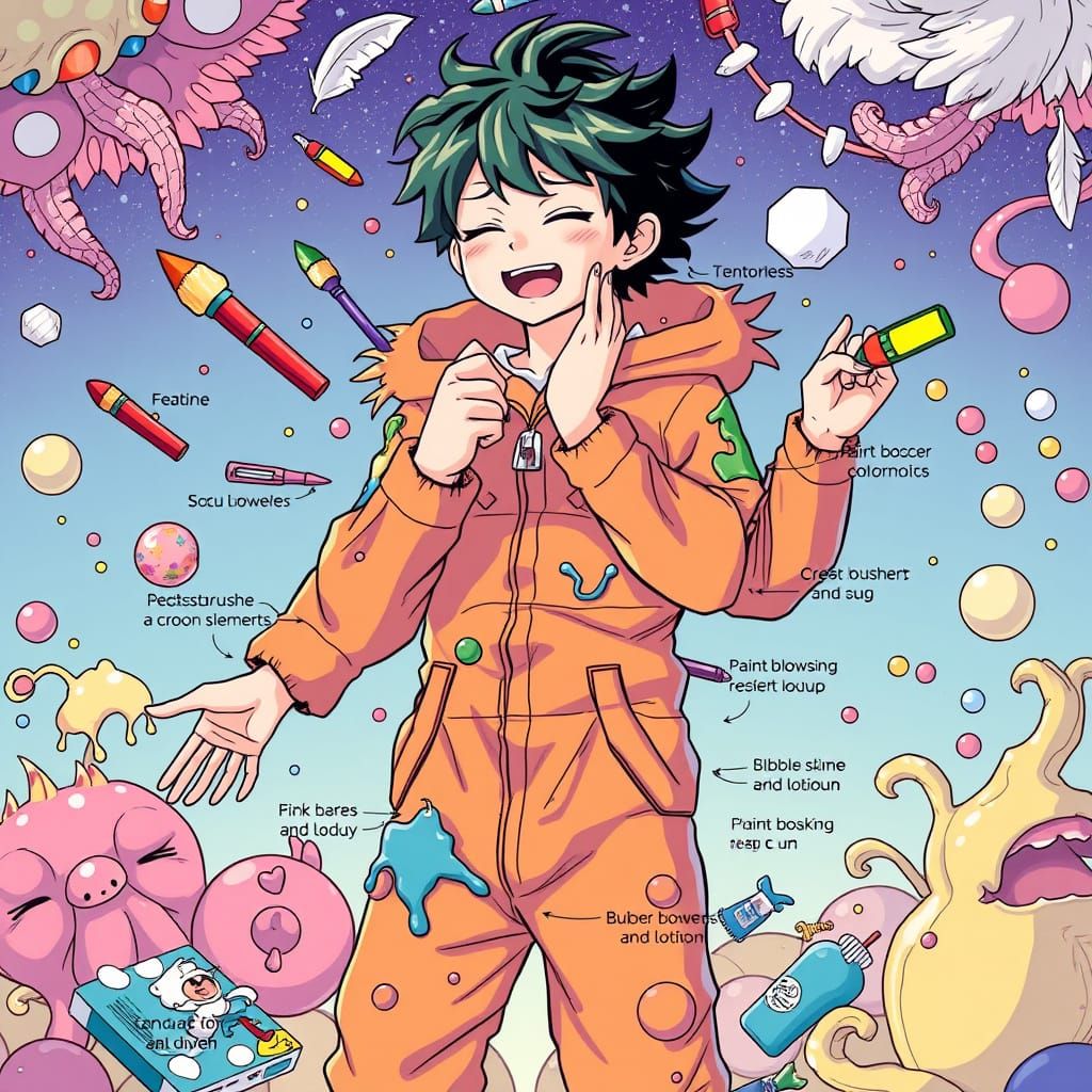 Izuku Midoriya in Whimsical Feathers and Colors