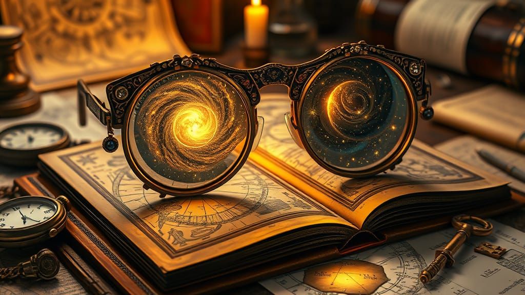 Steampunk Astronomy Spectacles on Vintage Book