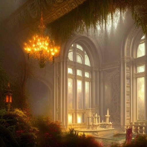 Ethereal Jungle Palace in Sinister Hyperdetailed Style